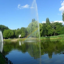 Park, fountain, green, Pond - car