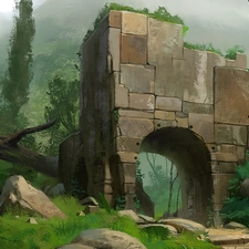 green, ruins, rocks