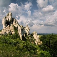 green, rocks, Sky