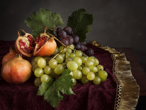 composition, Grapes, tablecloth, grenades