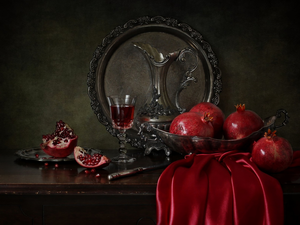 pitcher, composition, bowl, grenades, glass, plate