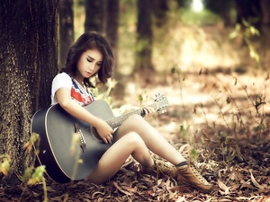 Guitar, girl, forest