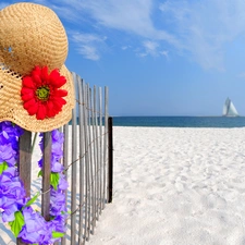 sea, Beaches, Hat, Sand