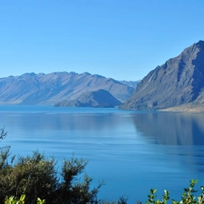 hawea, New Zeland, Mountains, VEGETATION, lake