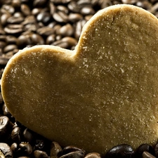 coffee, cake, Heart teddybear, grains