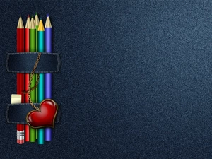 color, neck chain, Heart teddybear, crayons