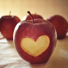 Red, cut, Heart, apples