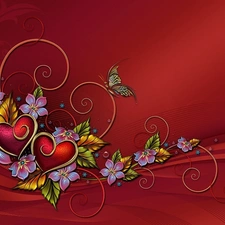 hearts, graphics, Flowers