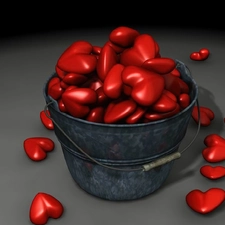 hearts, Bucket, red