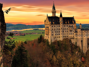 Bavaria, Germany, Schwangau, Neuschwanstein Castle, The Hills, rocks, viewes, autumn, trees