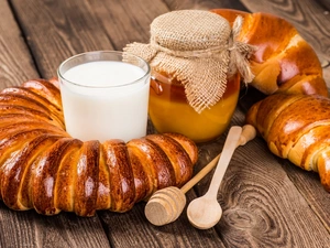 honey, croissants, milk