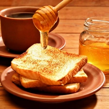 honey, coffee, toast