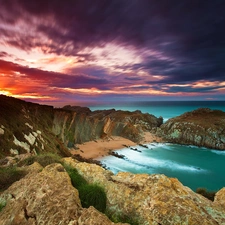 sea, rocks, horizon, west