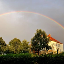 Great Rainbows, viewes, house, trees