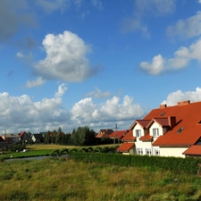 Pond - car, country, Houses