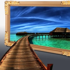 picture, Ocean, Houses, pier