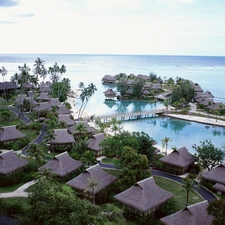 tropical, sea, Houses, Island