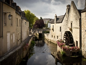 canal, Houses, water, by, Windmill