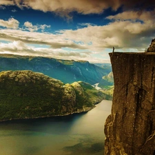 Mountains, Sky, Human, River