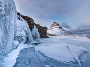 Icecream, Rocks, Kirkjufellsfoss Waterfall, icicle, winter, Kirkjufell Mountain, iceland