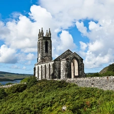 Church, clouds, Ireland, White
