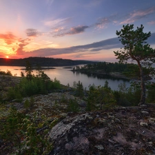 Islets, trees, Leningrad Oblast, viewes, Lake Ladoga, Great Sunsets, Russia