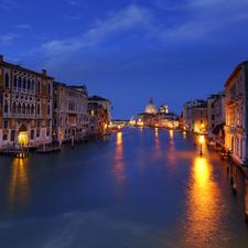illuminated, Canal Grande, Venice, Night, canal, Houses, Italy