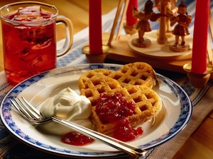 waffles, frozen, tea, Jam