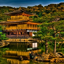 trees, lake, Japan, viewes