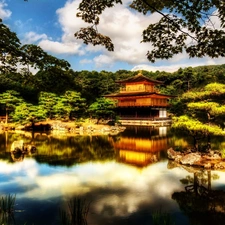 water, forest, Japan, house