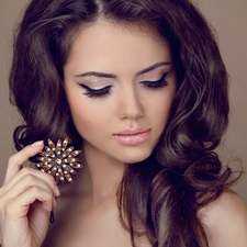 make-up, brunette, jewellery