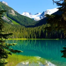 Joffre, Canada, woods, Mountains, lake