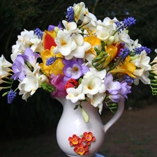 bouquet, White, jug, freesia