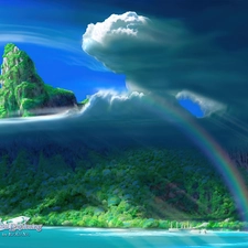 Great Rainbows, Mountains, Kagaya, clouds