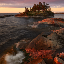 Karelia, Russia, lake, Ladoga, trees, viewes, Islet, rocks, autumn