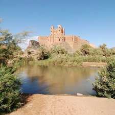 water, Castle, Kasbah, Maroko, green, ruins