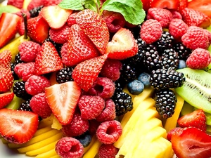 raspberries, kiwi, strawberries, blackberries, Fruits