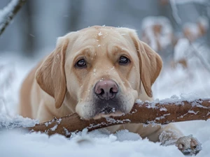 lying, Labrador Retriever, snow, dog
