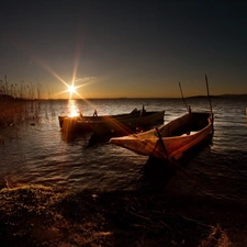 Lajbs, lake, sun, rays, west