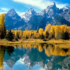 lake, autumn, trees, viewes, rocks