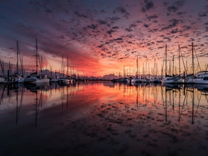 Harbour, lake, Great Sunsets, Yachts