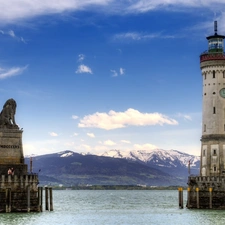 Lindau, Lighthouse, lake, Bavaria