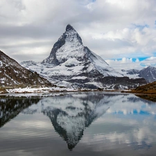 lake, clouds, Mountains