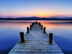 water, west, lake, Mountains, Platform, Sky