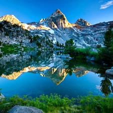 Mountains, lake