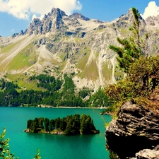 lake, Mountains, rocks