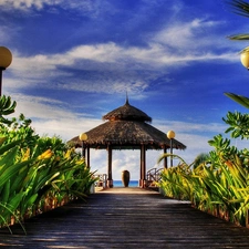 Lamps, sea, arbour, Vase, pier