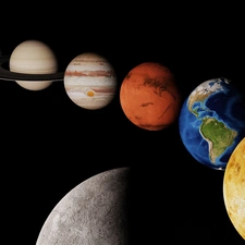 land, moon, sunny, Planets, system