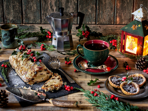 lantern, cake, Cookies, Coffee Percolator, coffee, Christmas, composition, cup