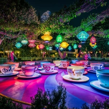Disneyland, Park, Lanterns, HDR, cups, entertainment
